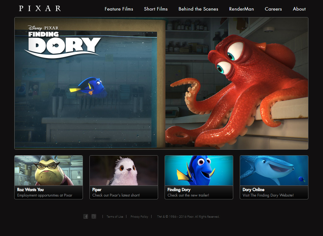 Pixar website in 2016