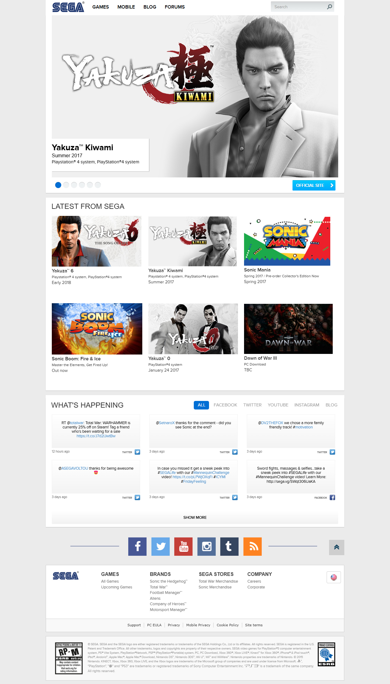 SEGA website in 2016