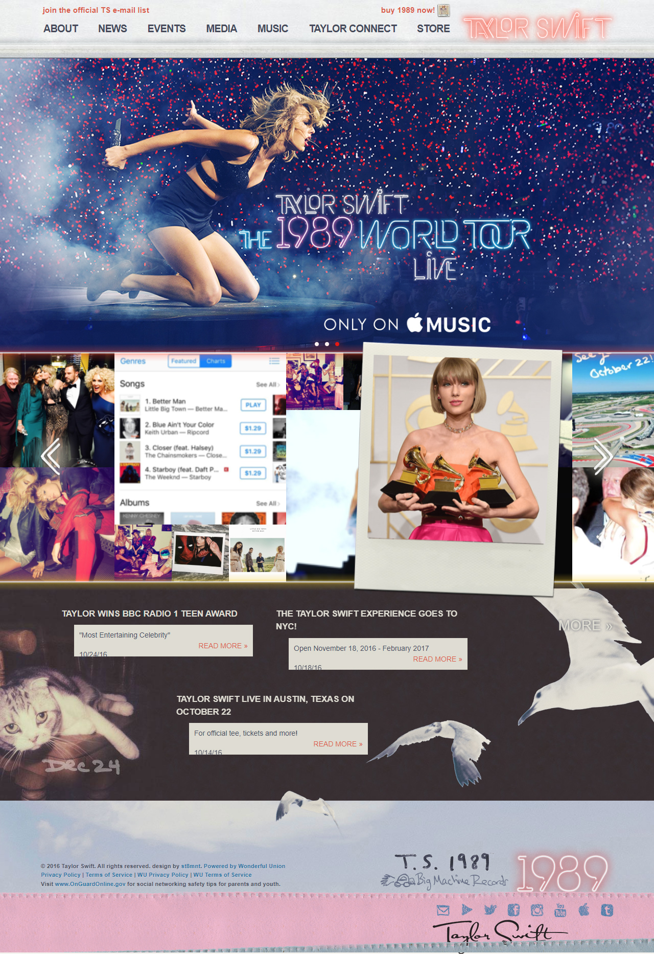 Taylor Swift website in 2016