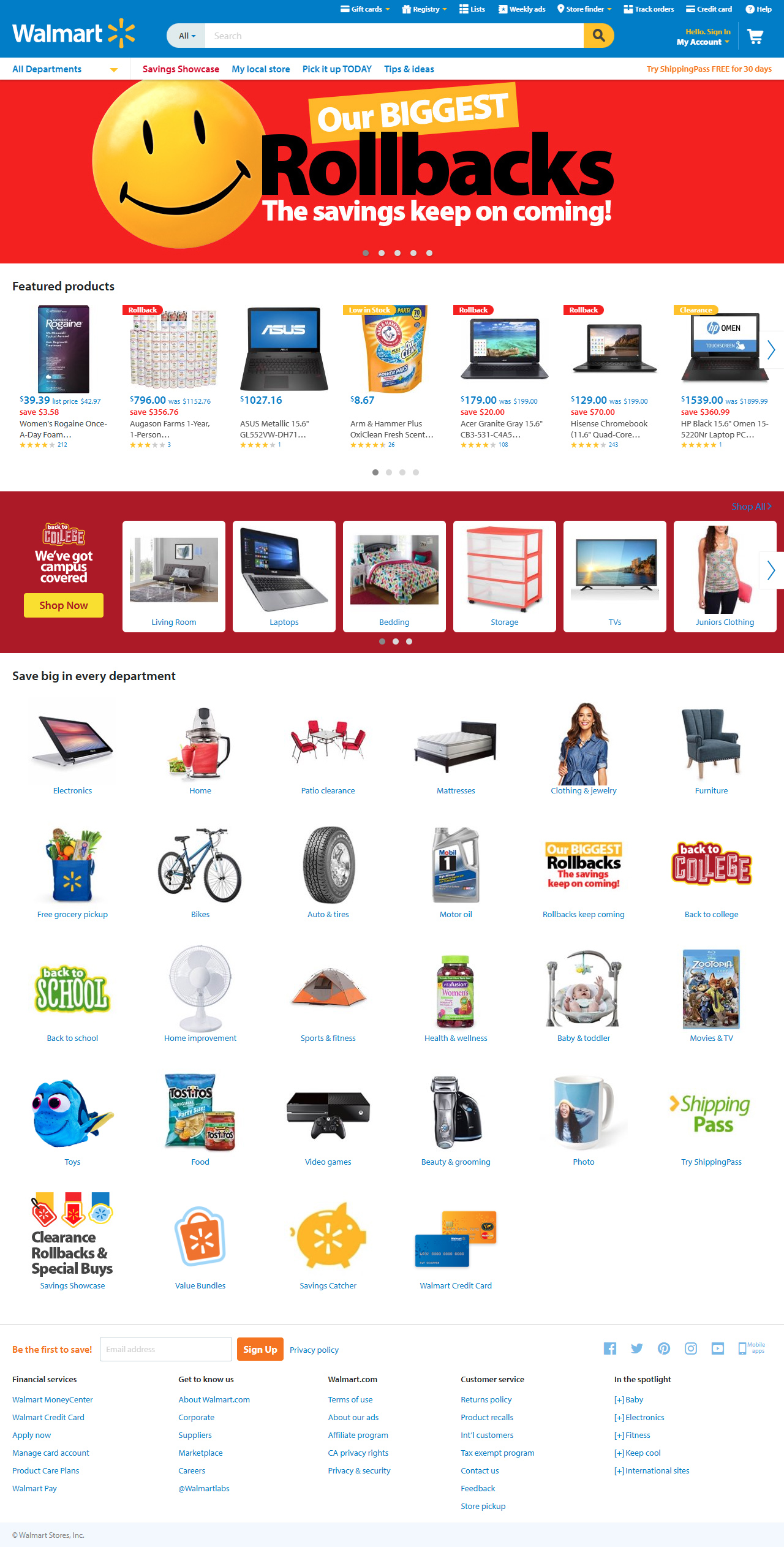 Walmart website in 2016