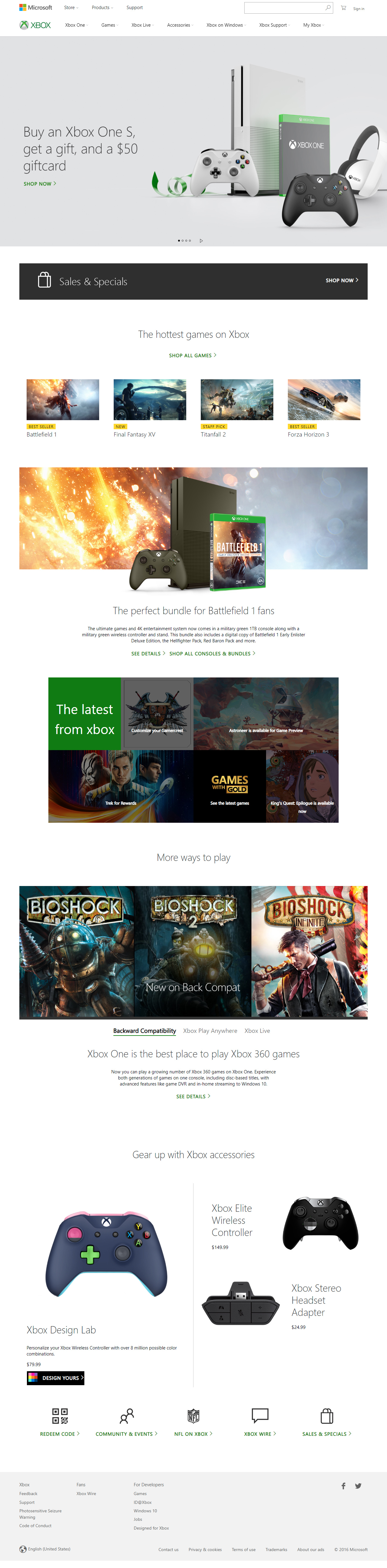 Xbox website in 2016