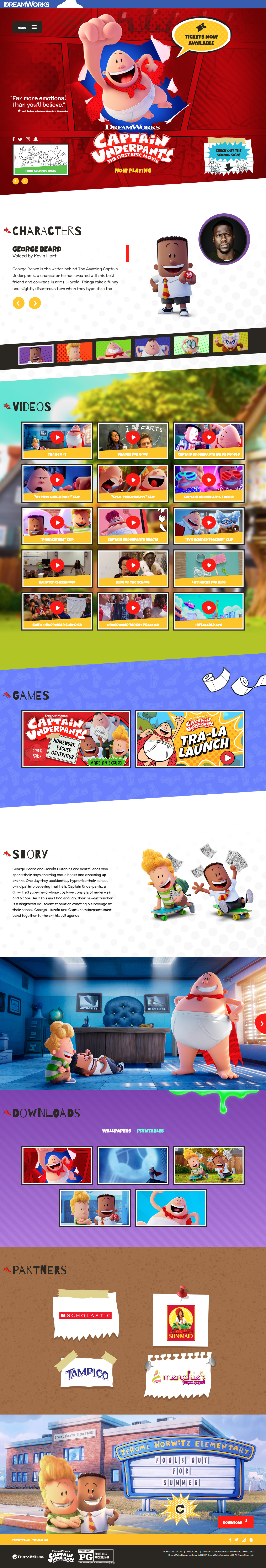 Captain Underpants: The First Epic Movie website in 2017