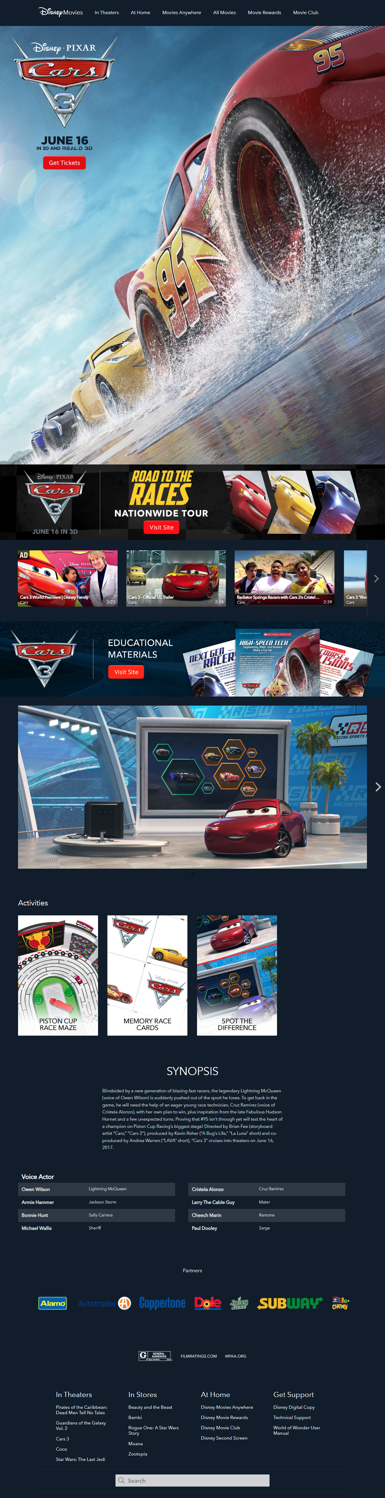 Cars 3 website in 2017