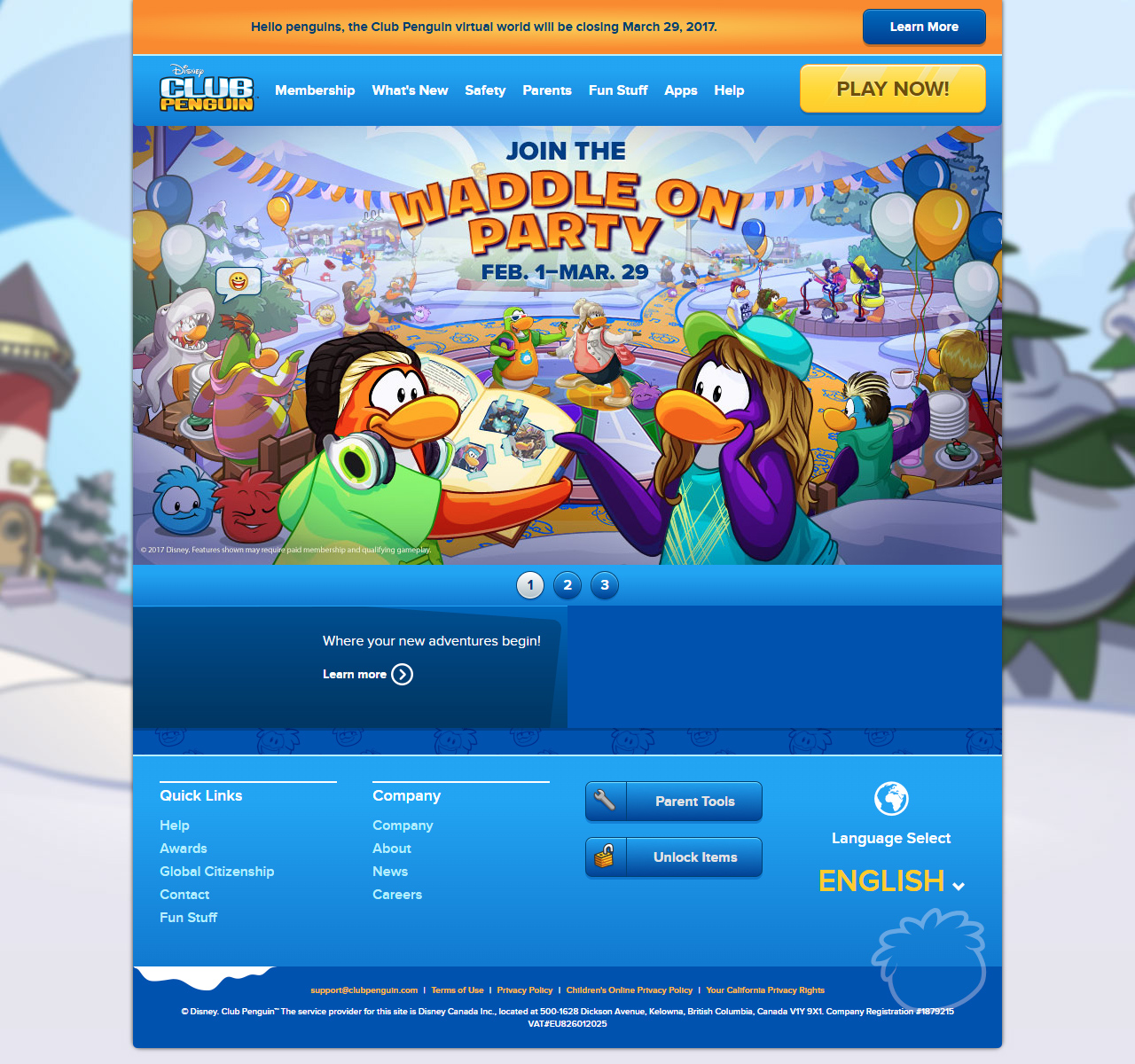 Club Penguin website in 2017