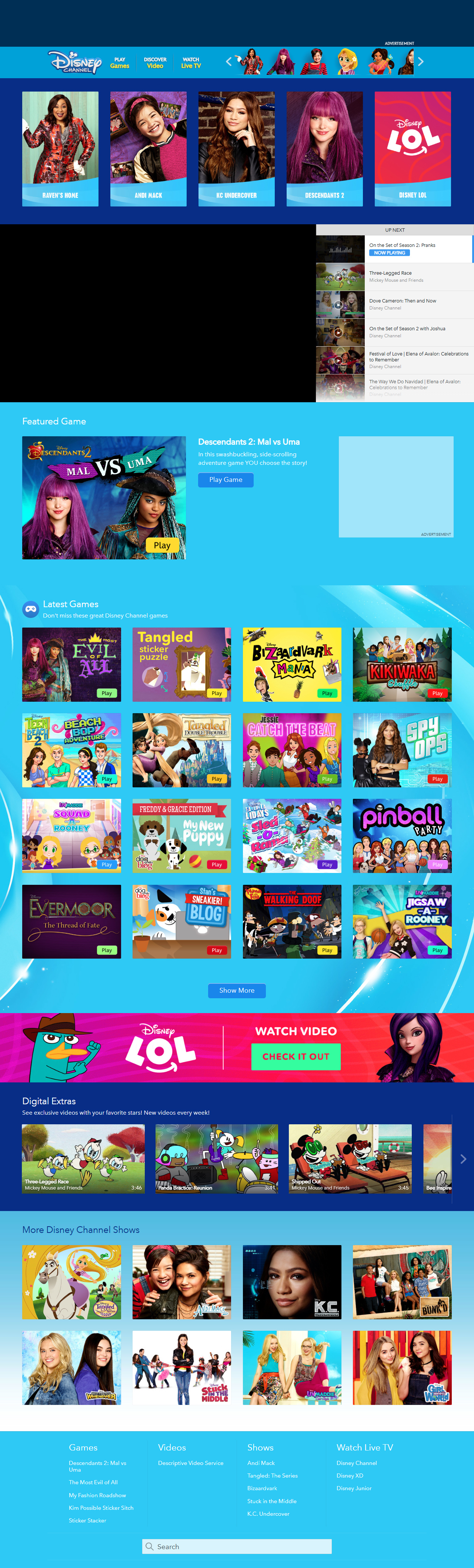 Disney Channel website in 2017