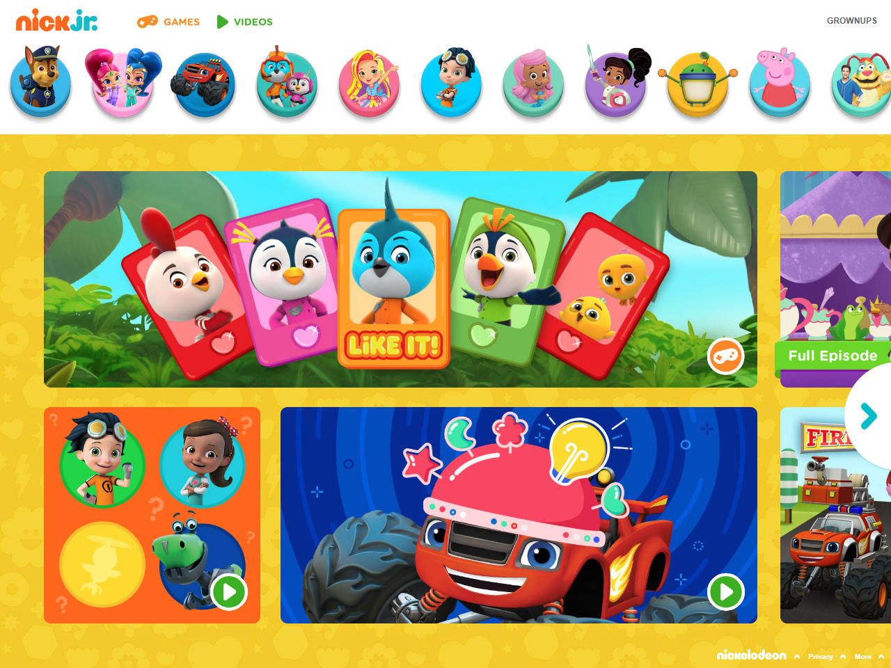 Nick Jr. website in 2017