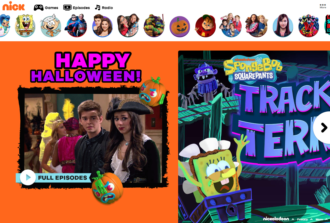 Nickelodeon website in 2017