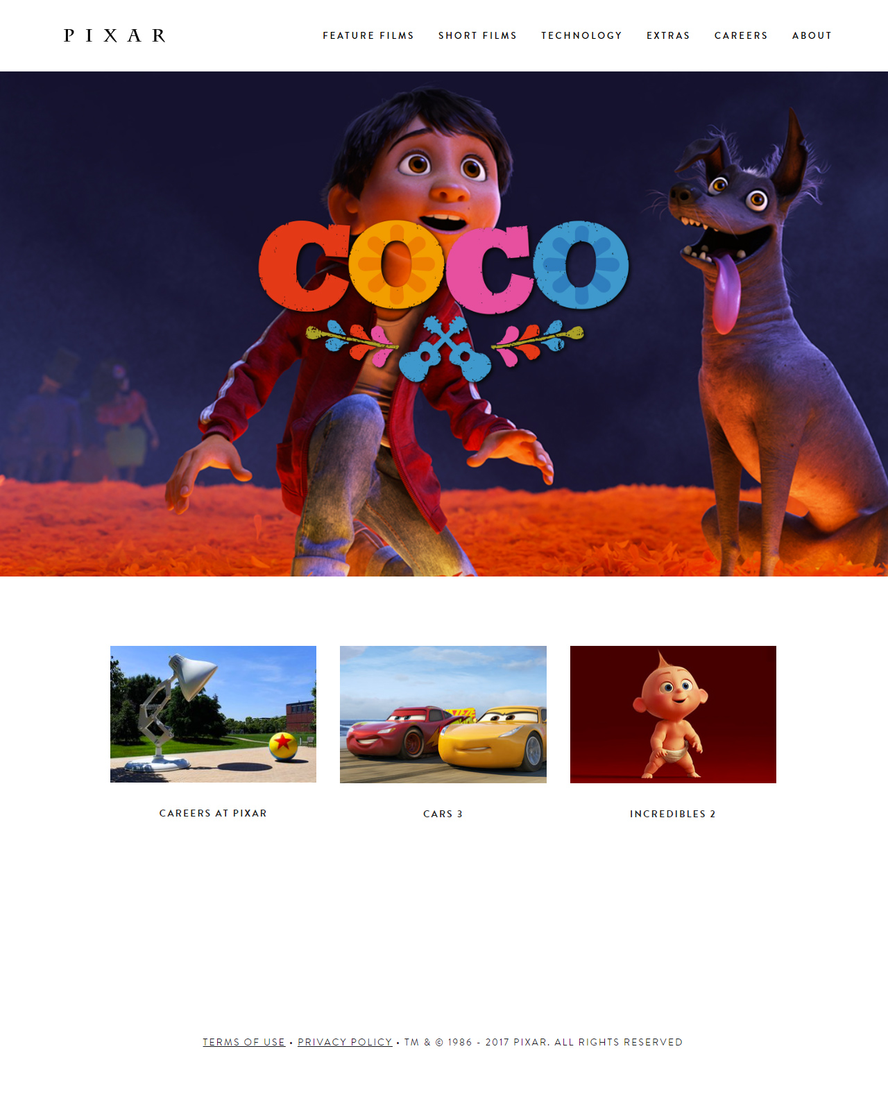 Pixar website in 2017