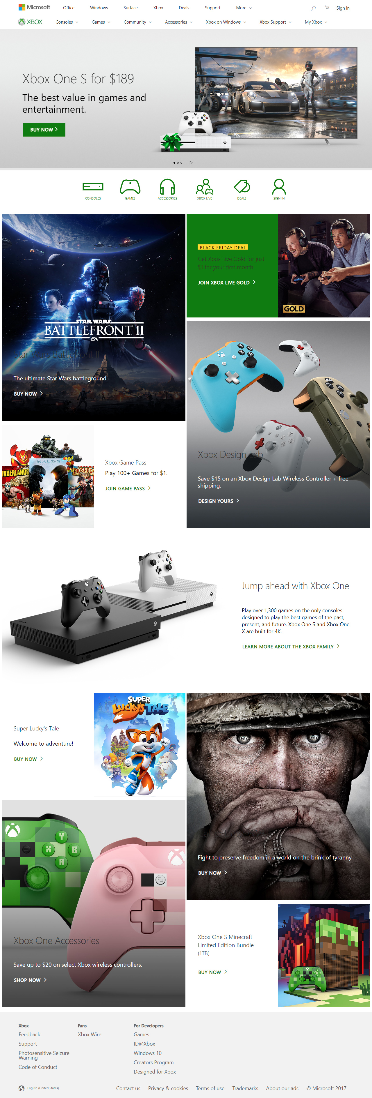 Xbox website in 2017