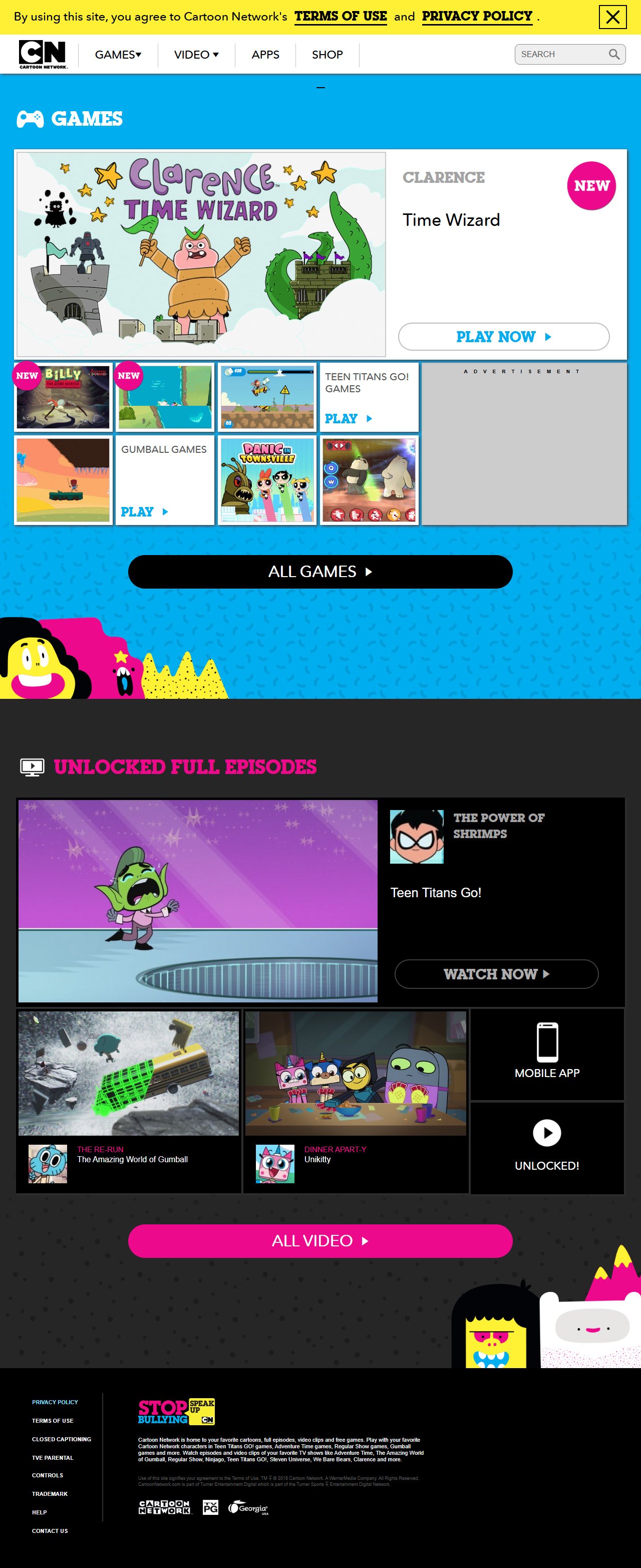 Cartoon Network website in 2018