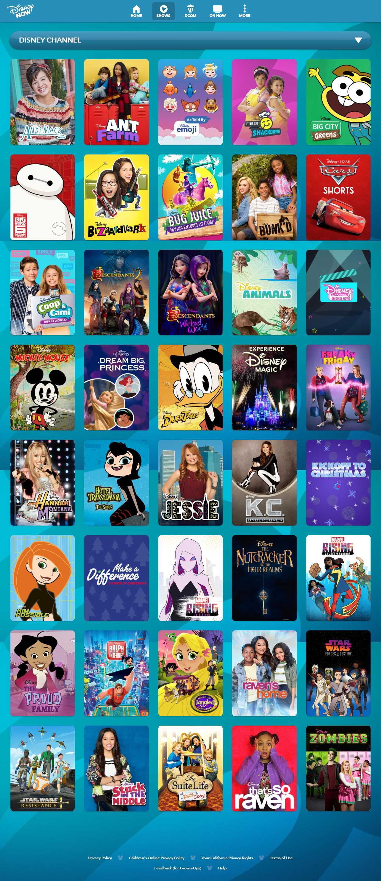 Disney Channel website in 2018