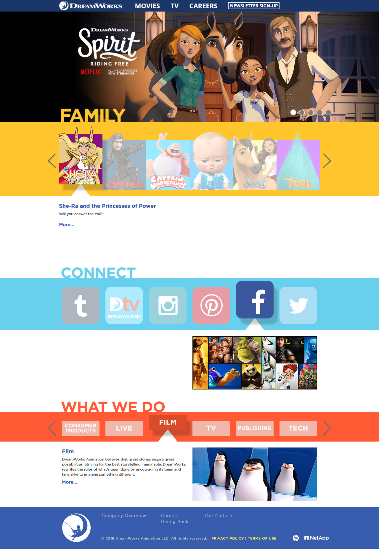 DreamWorks Animation website in 2018
