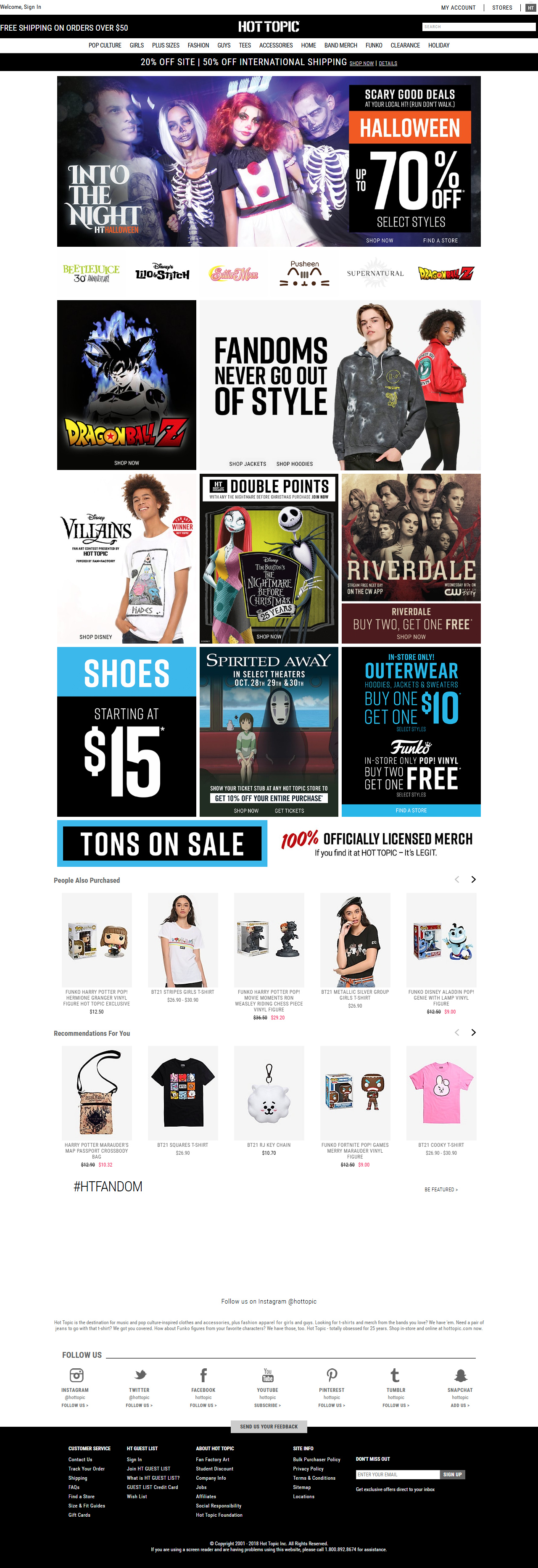 Hot Topic website in 2018