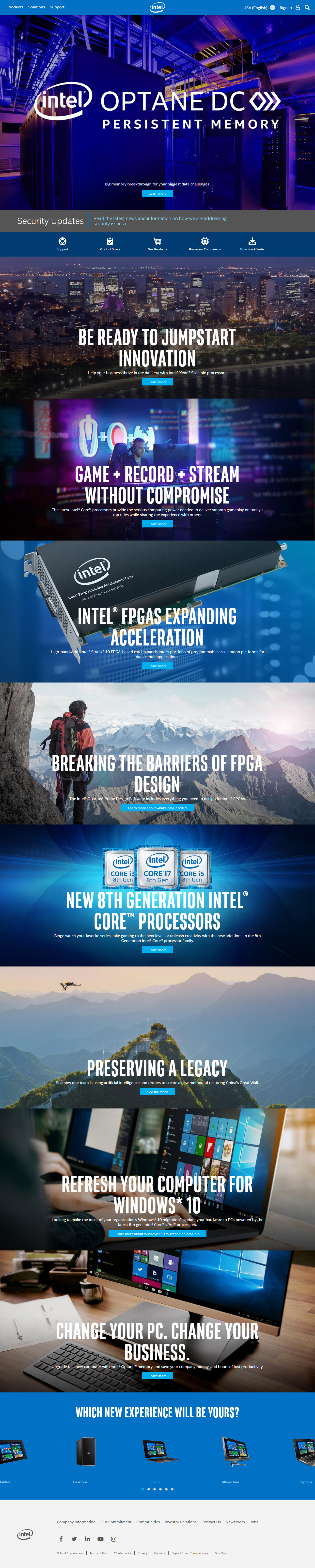 Intel website in 2018