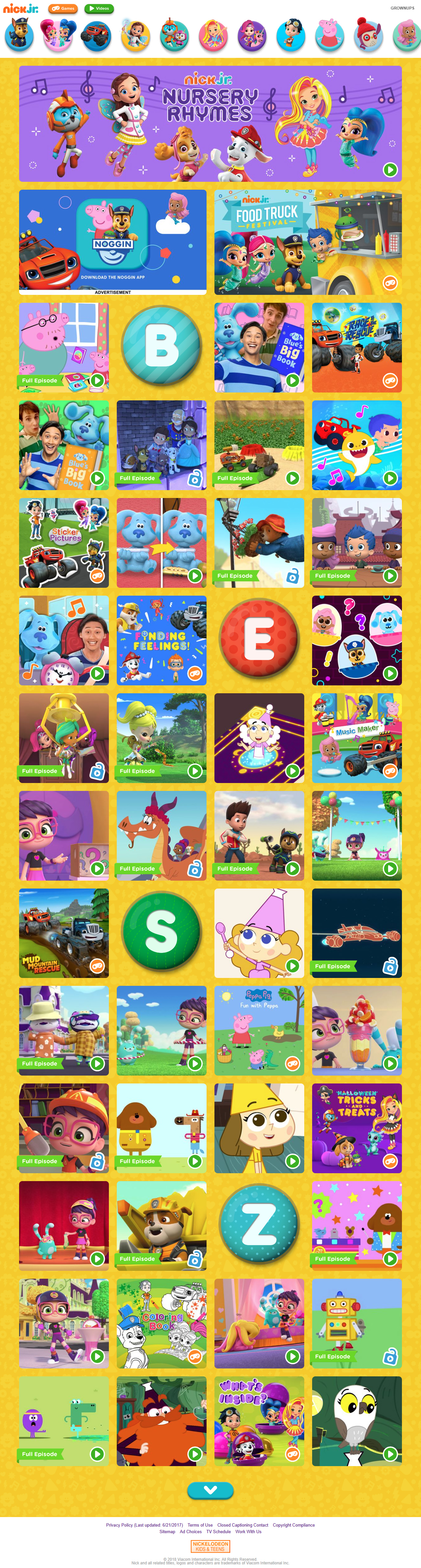 Nick Jr. website in 2018