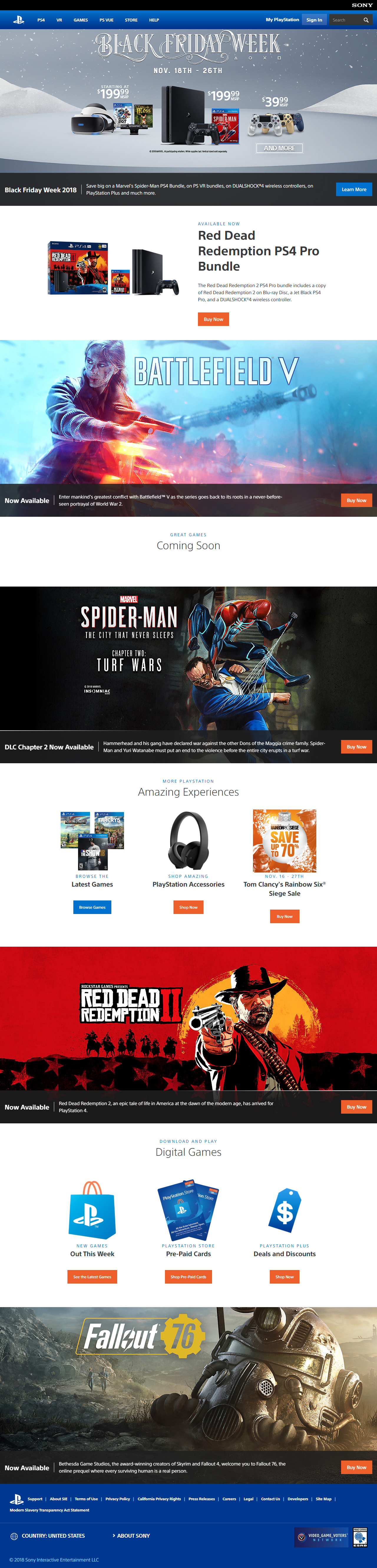 PlayStation website in 2018