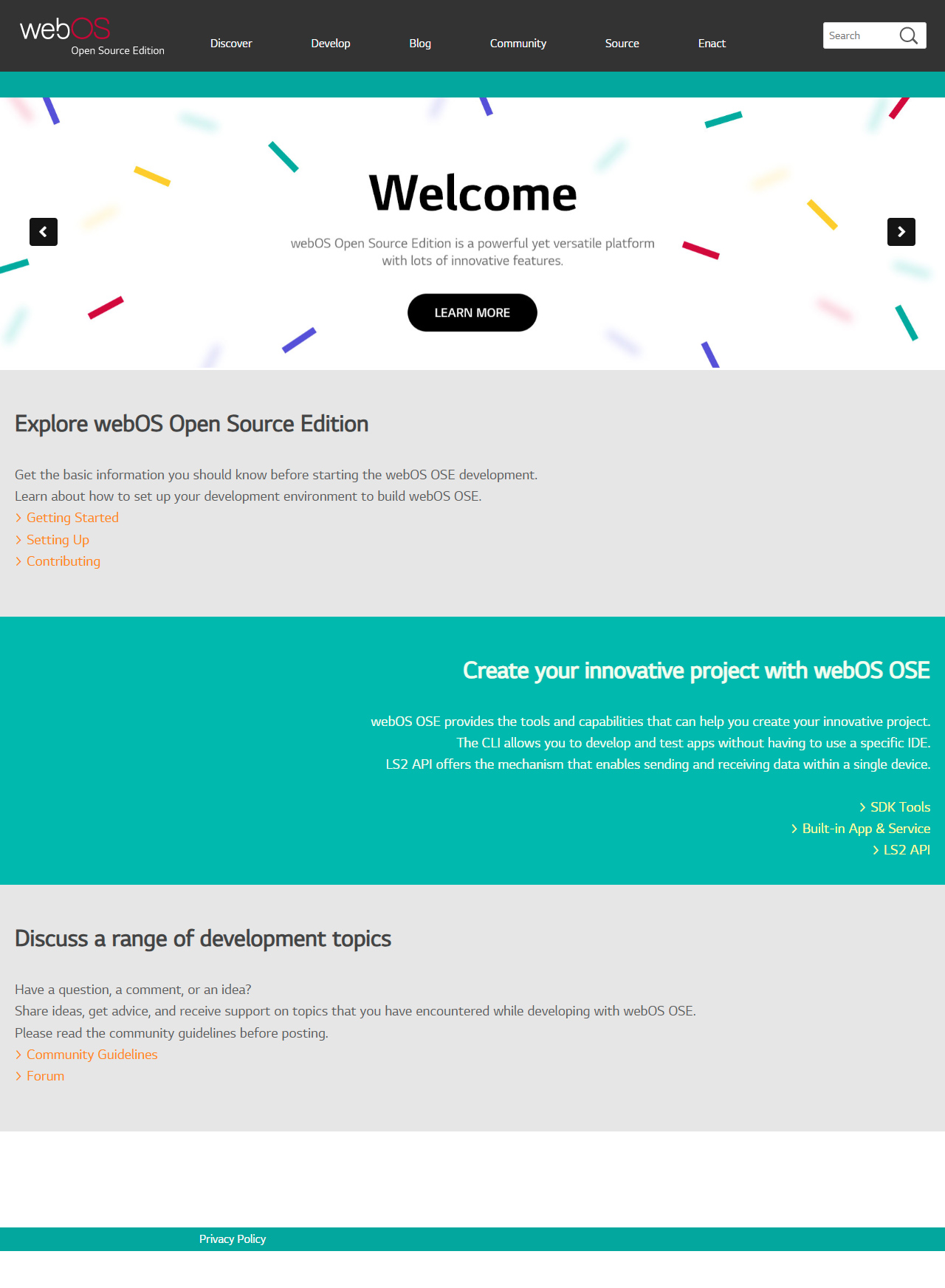 webOS website in 2018