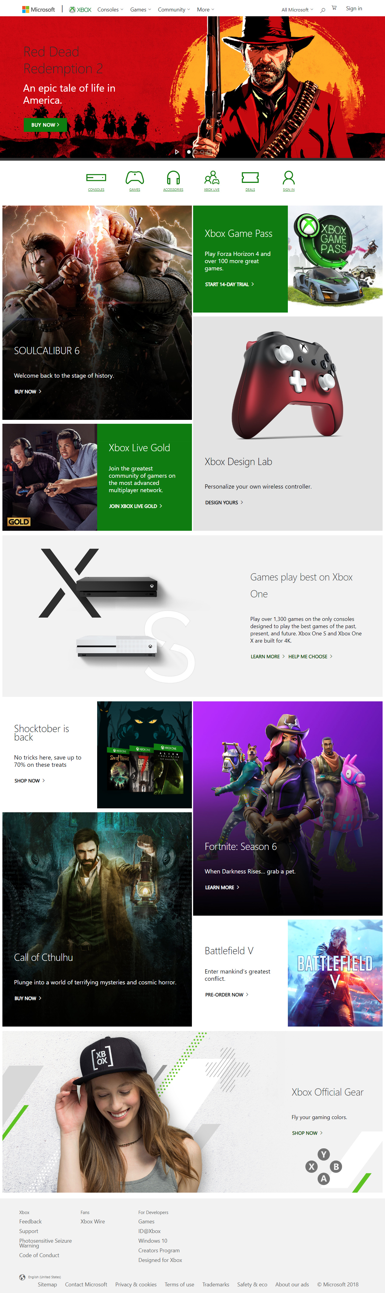 Xbox website in 2018
