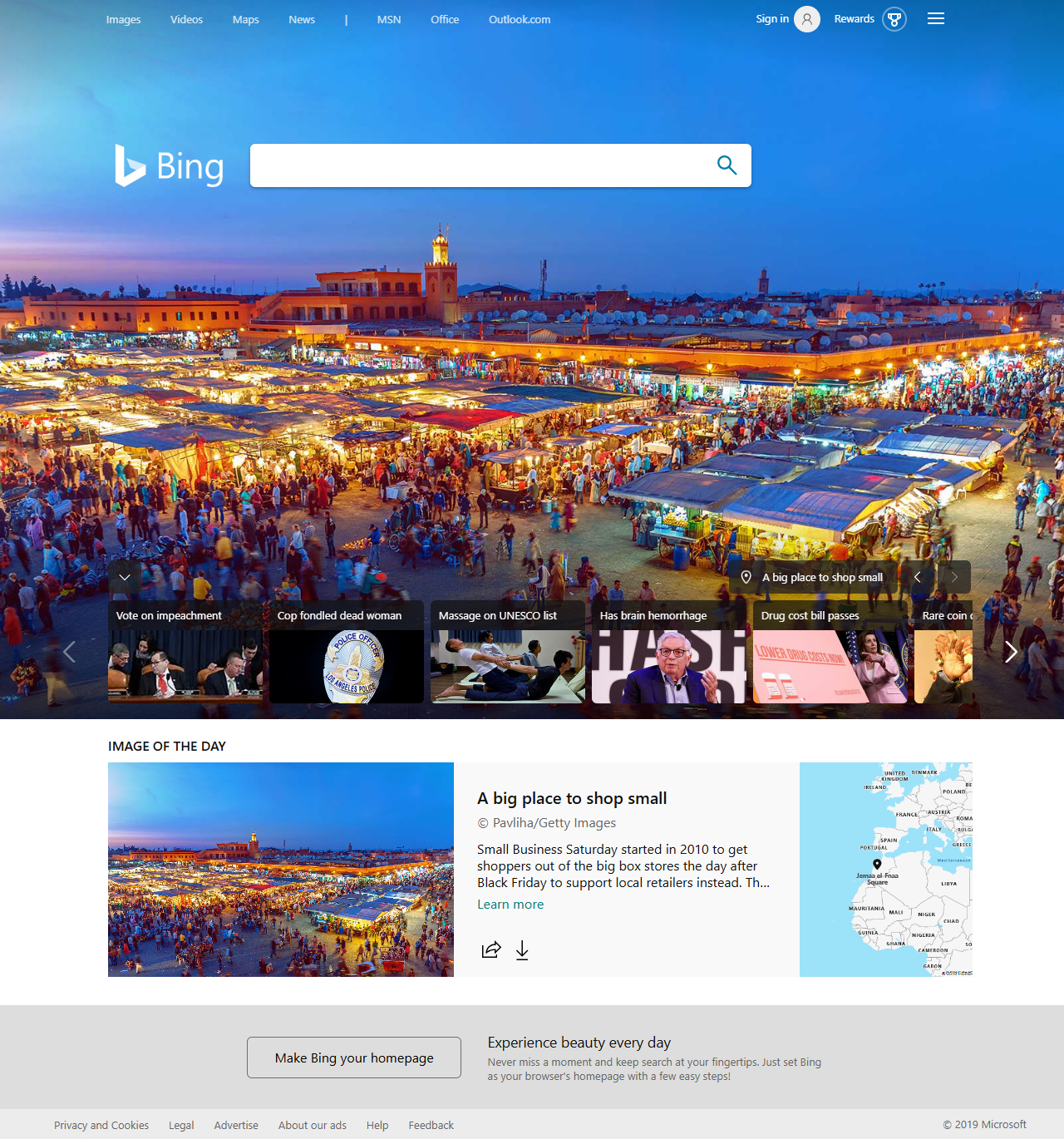 Bing website in 2019