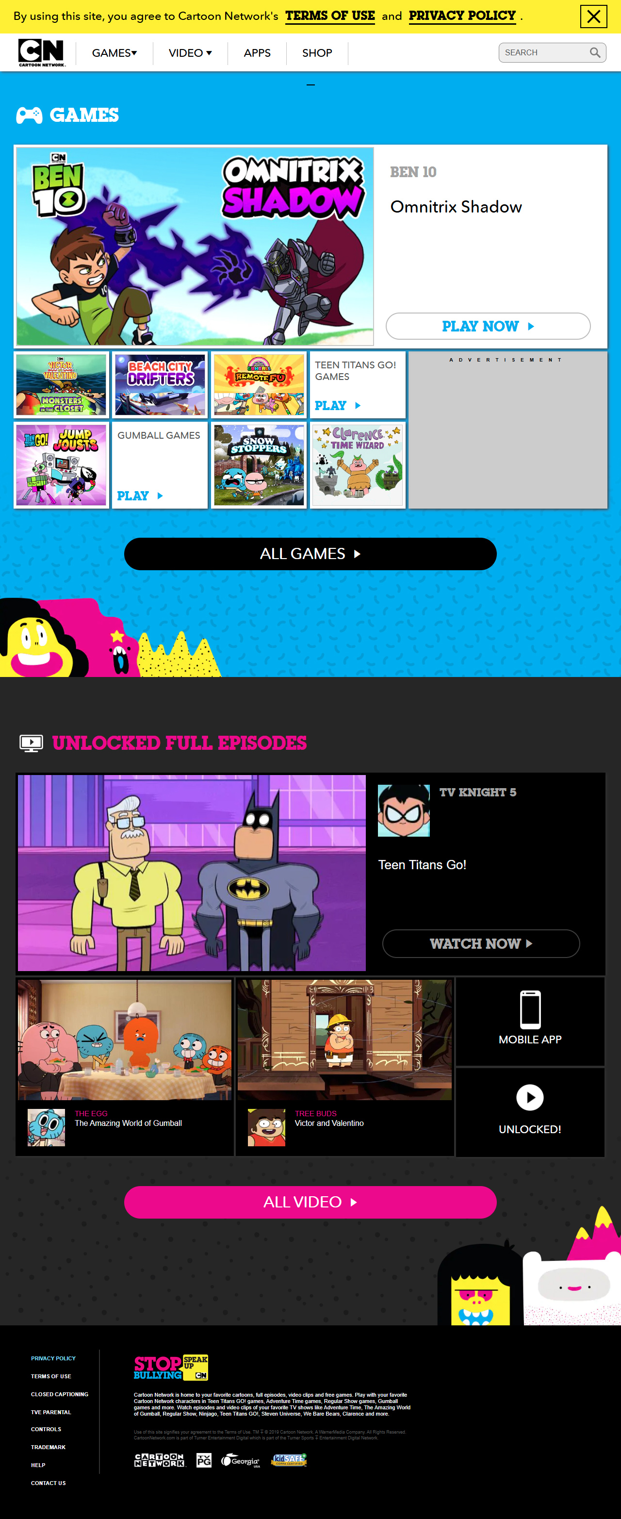 Cartoon Network website in 2019