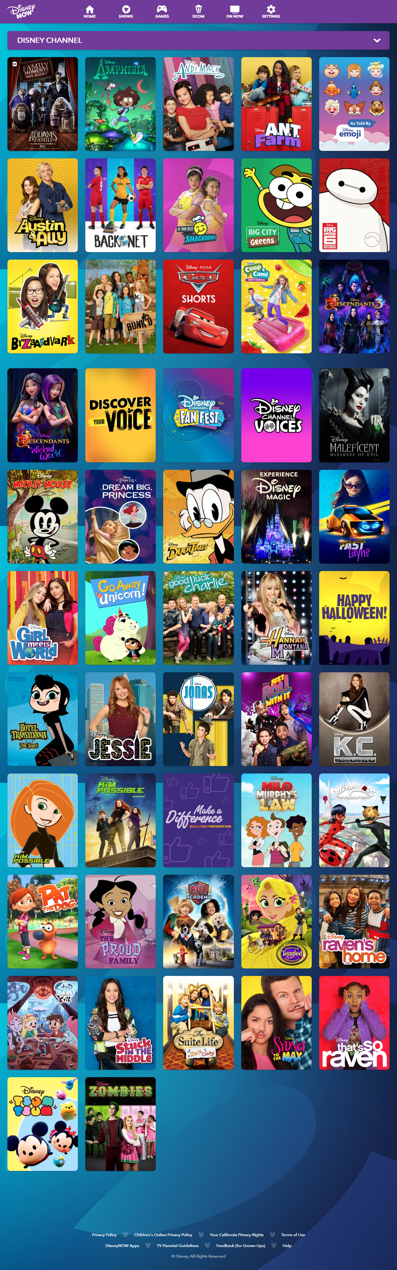Disney Channel website in 2019