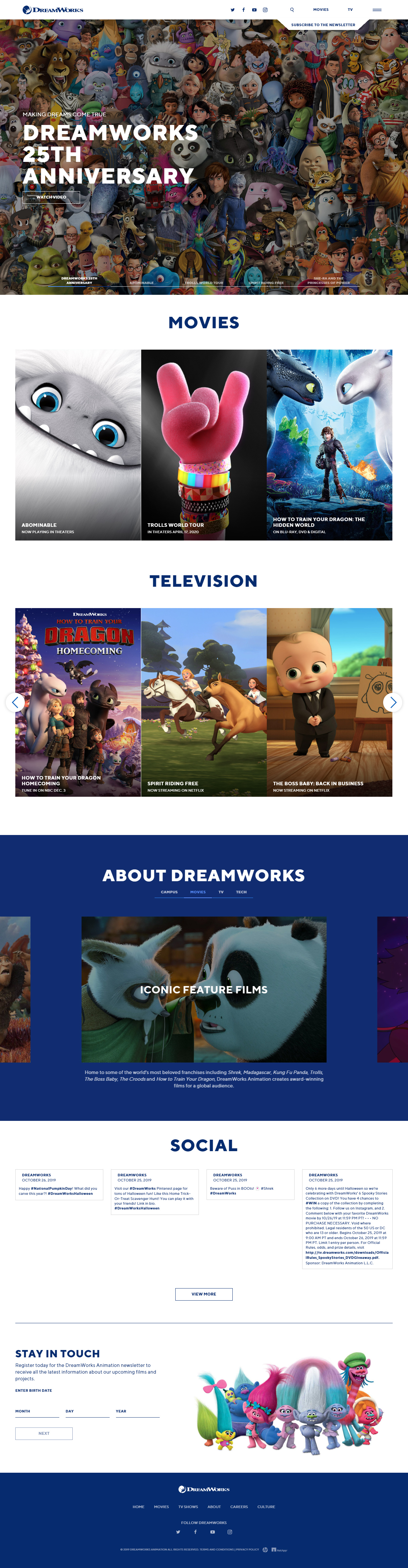 DreamWorks website in 2019