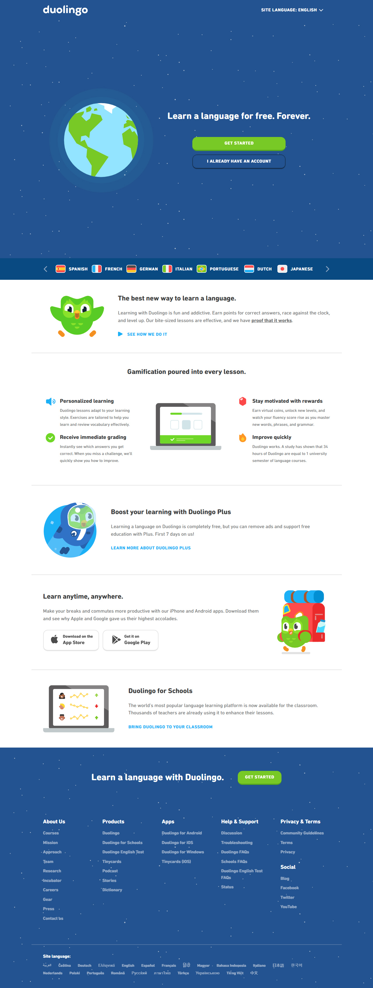 Duolingo website in 2019