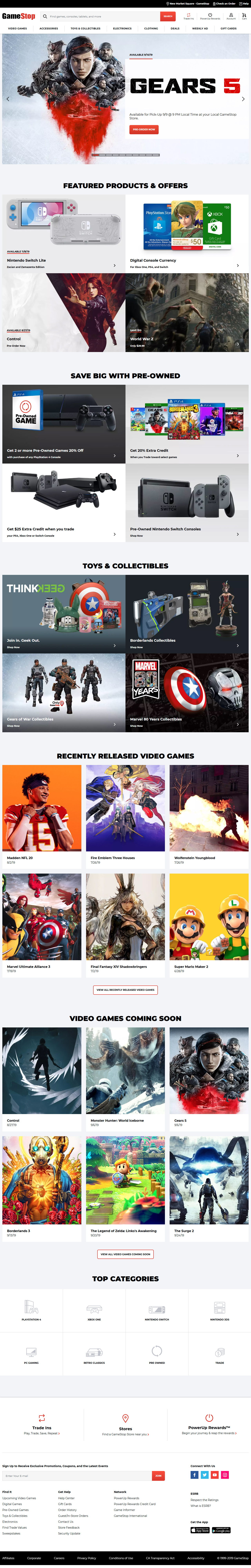 GameStop website in 2019