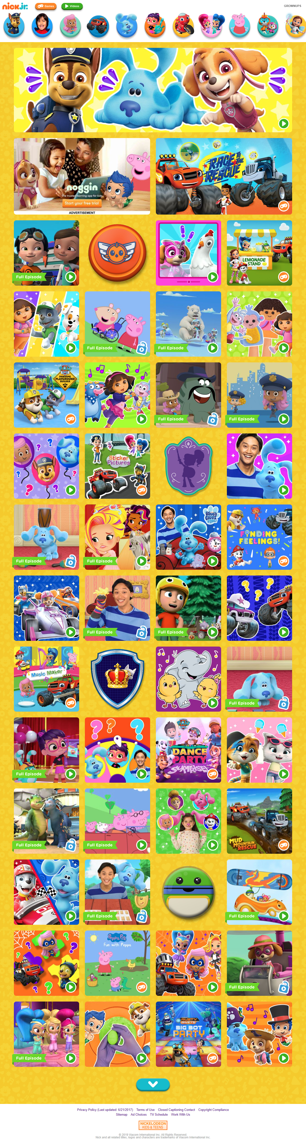Nick Jr. website in 2019