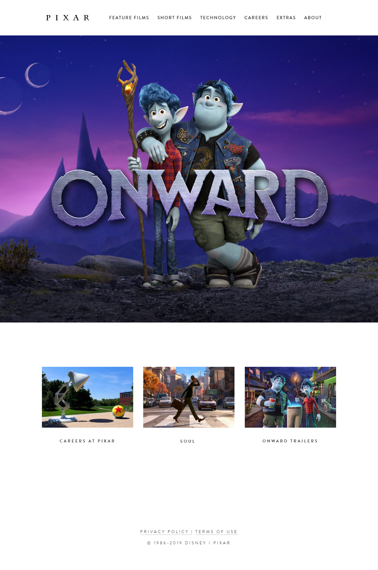 Pixar website in 2019