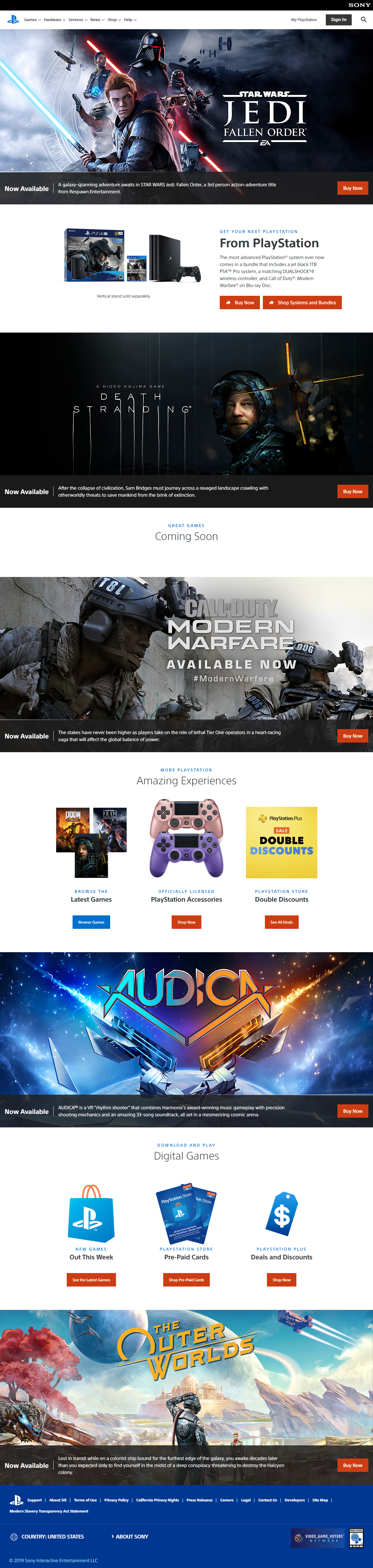 PlayStation website in 2019