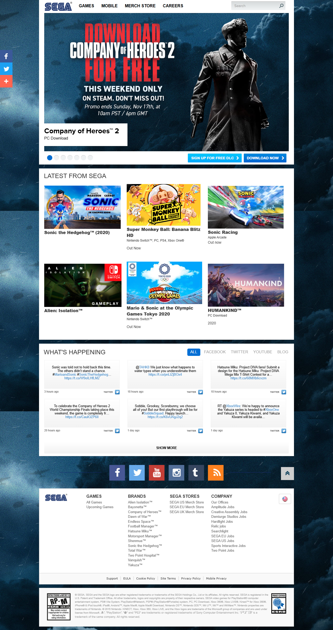 SEGA website in 2019