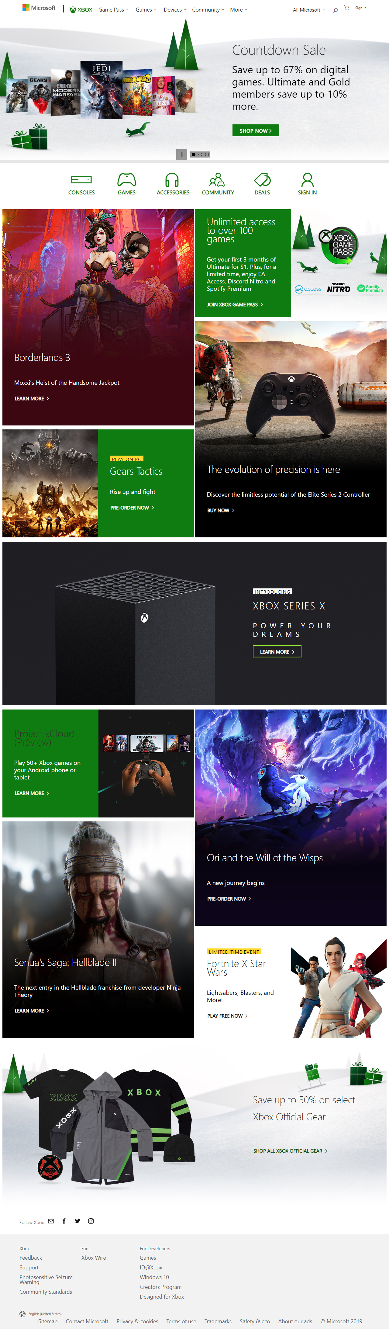 Xbox website in 2019