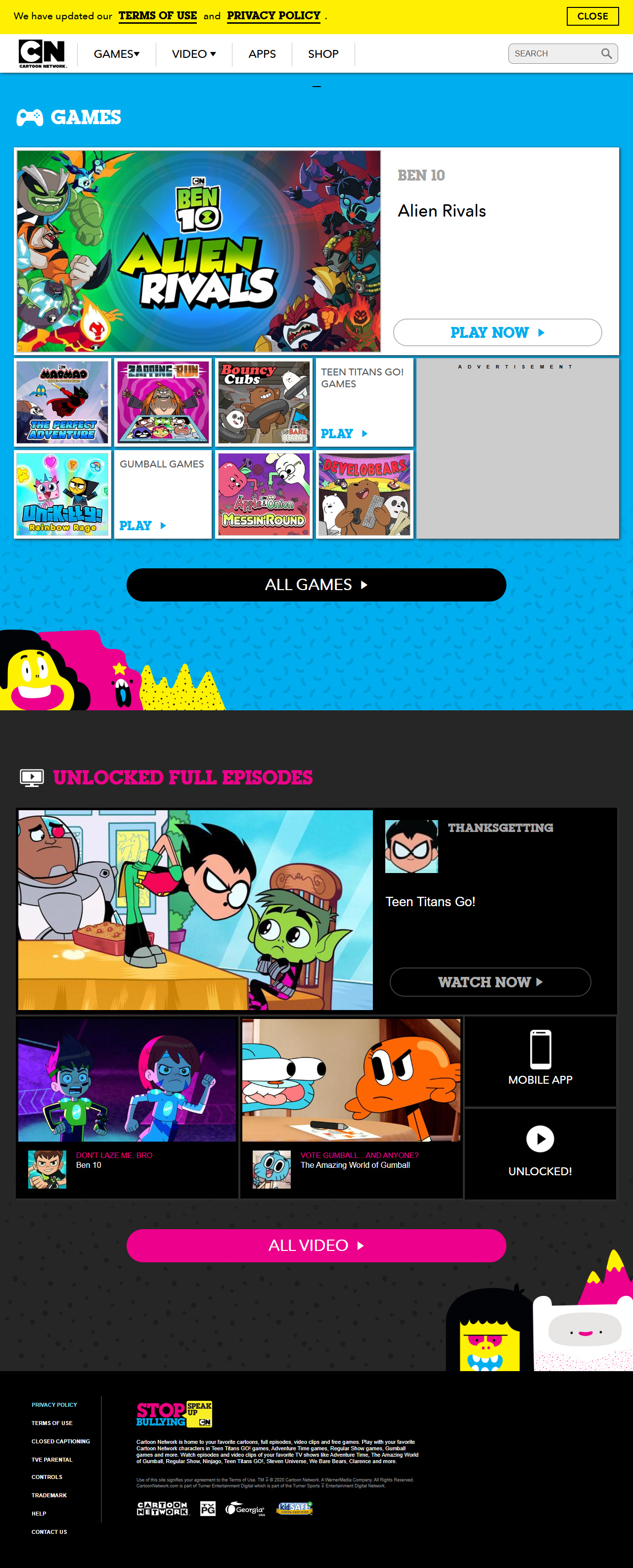 Cartoon Network website in 2020