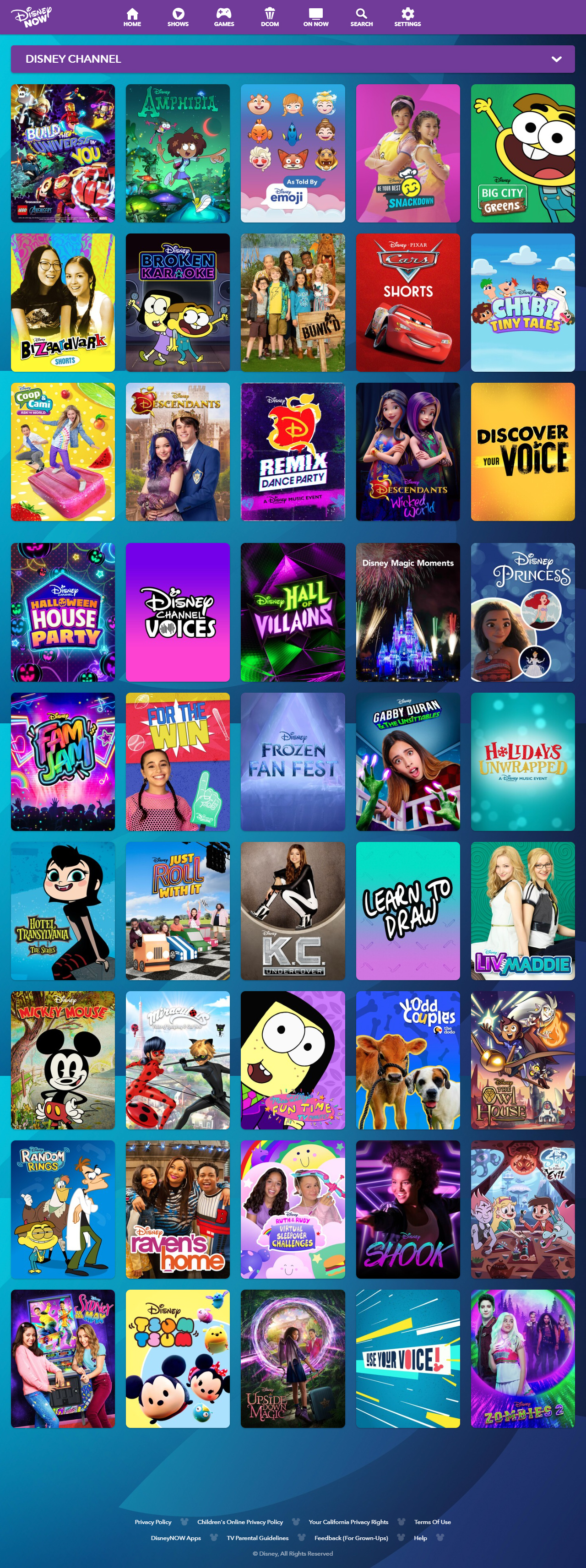 Disney Channel website in 2020