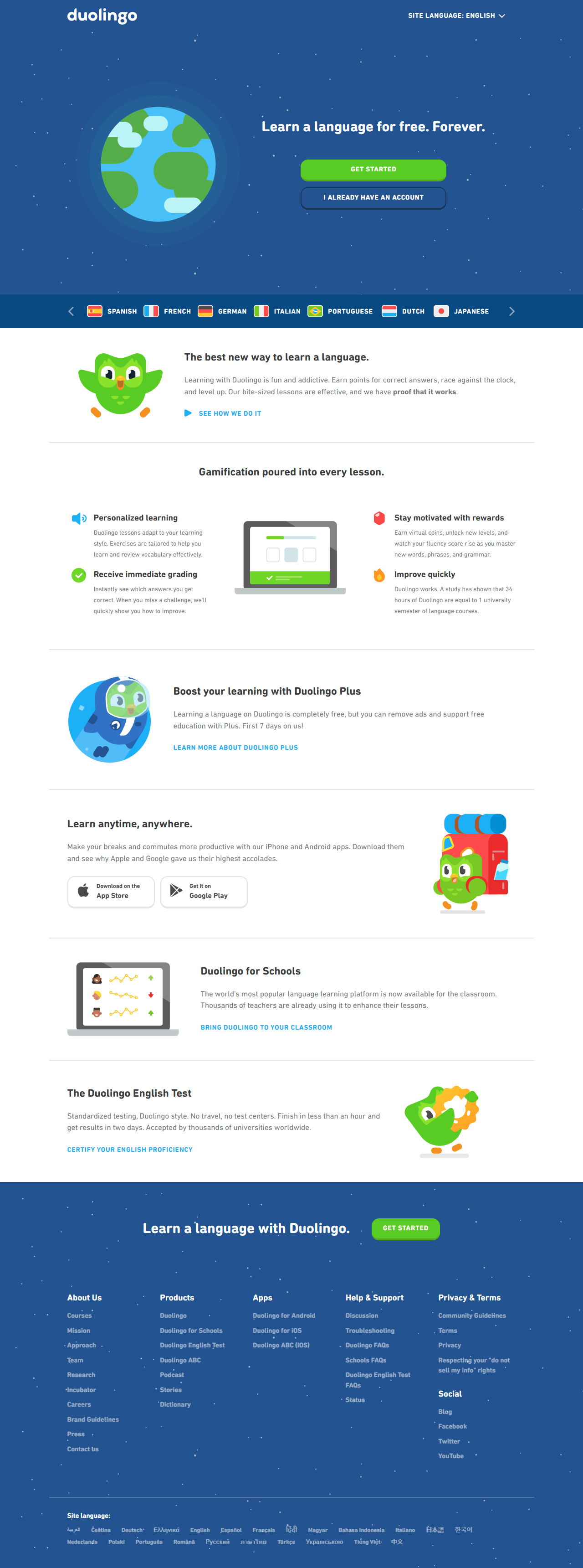 Duolingo website in 2020