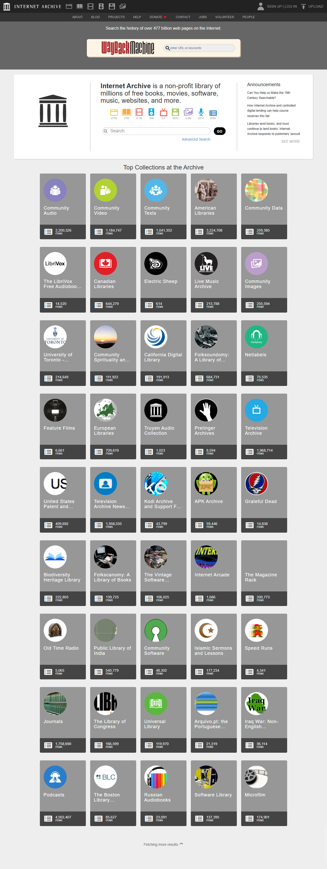 Internet Archive website in 2020