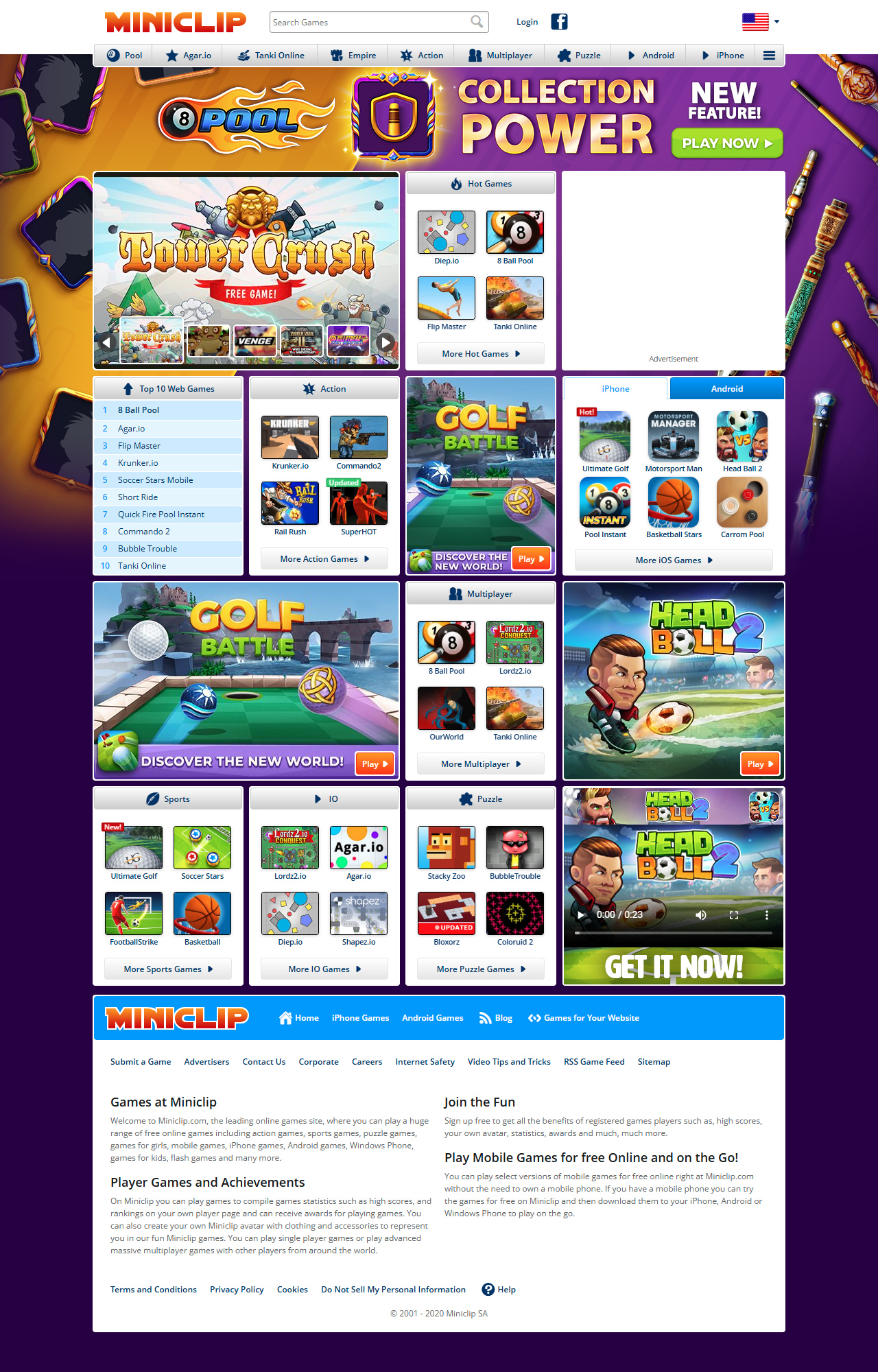MiniClip website in 2020