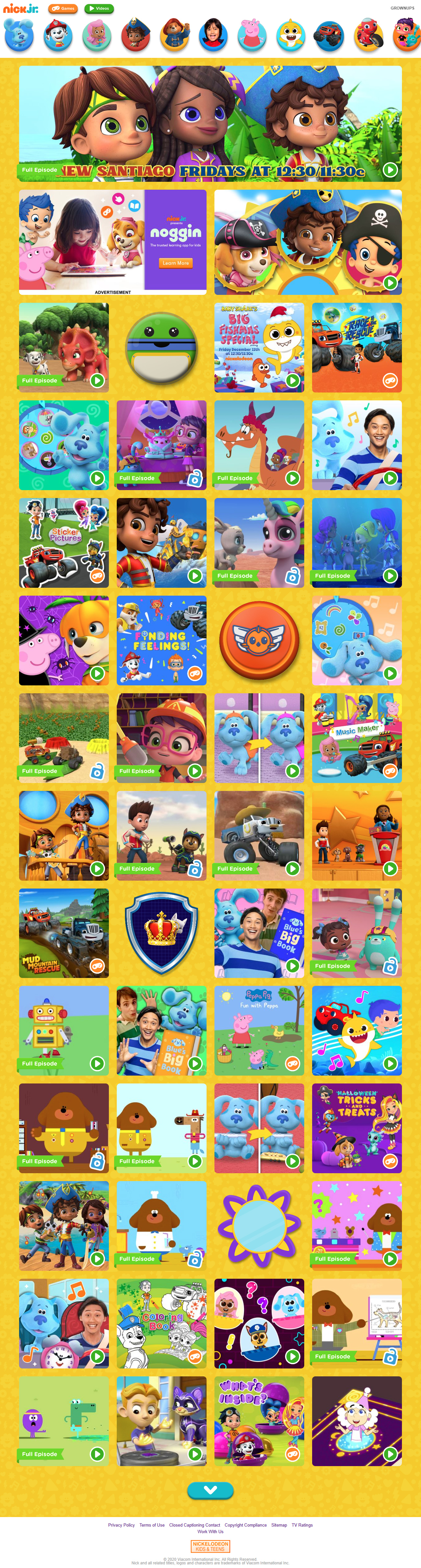 Nick Jr. website in 2020