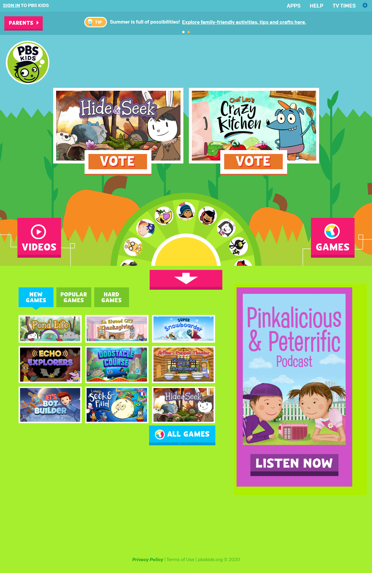 PBS Kids website in 2020