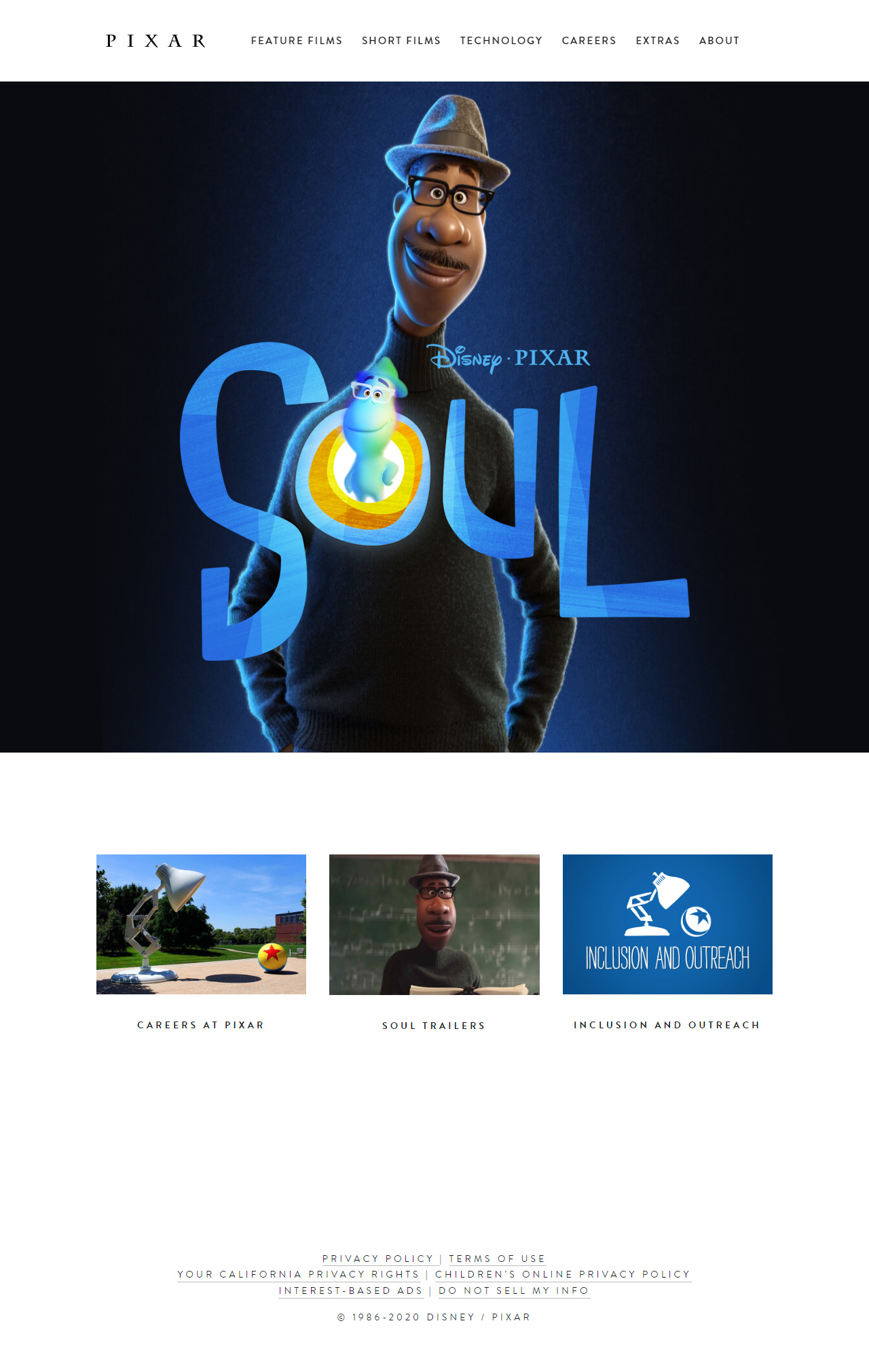 Pixar website in 2020