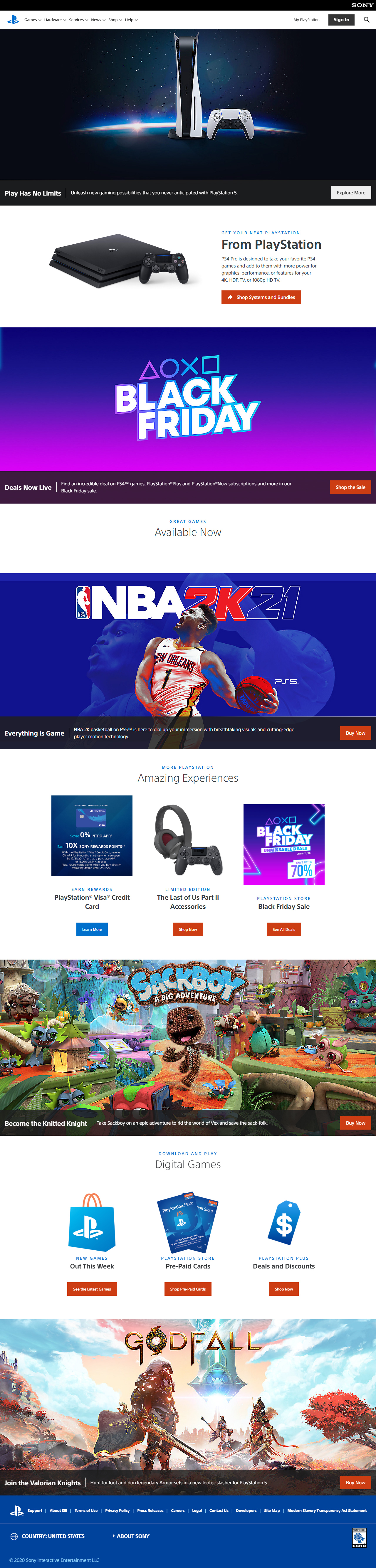 PlayStation website in 2020