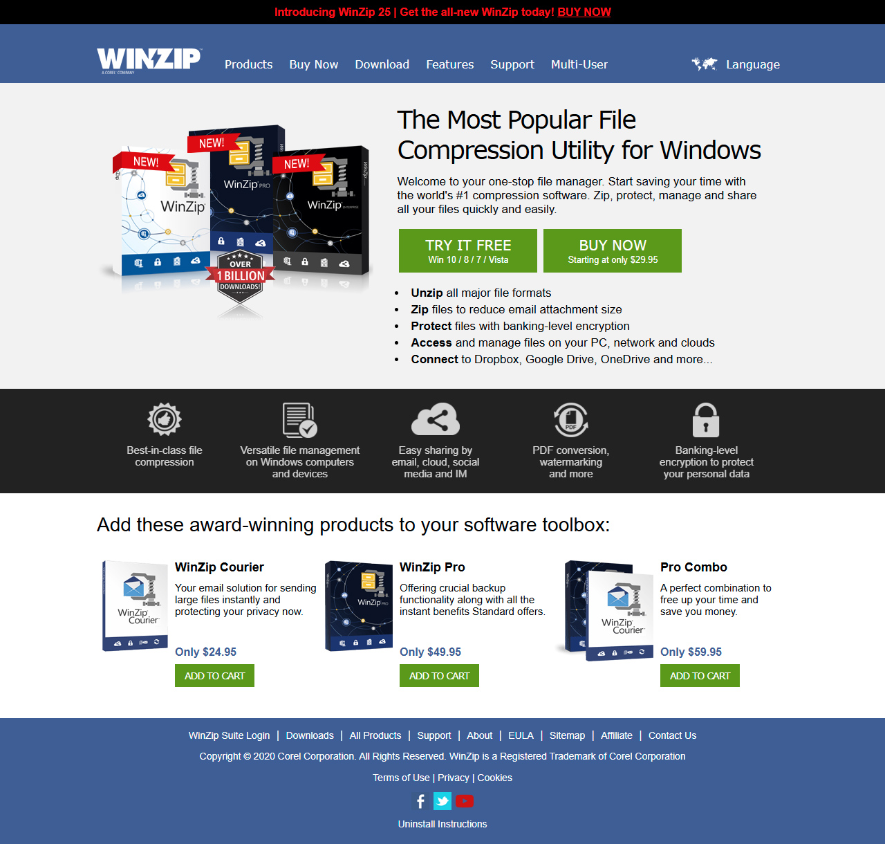 WinZip website in 2020