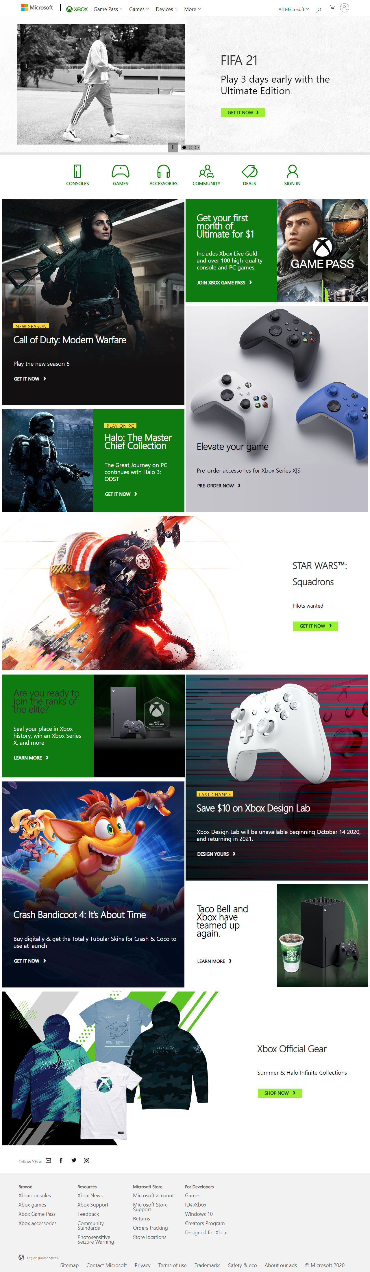 Xbox website in 2020