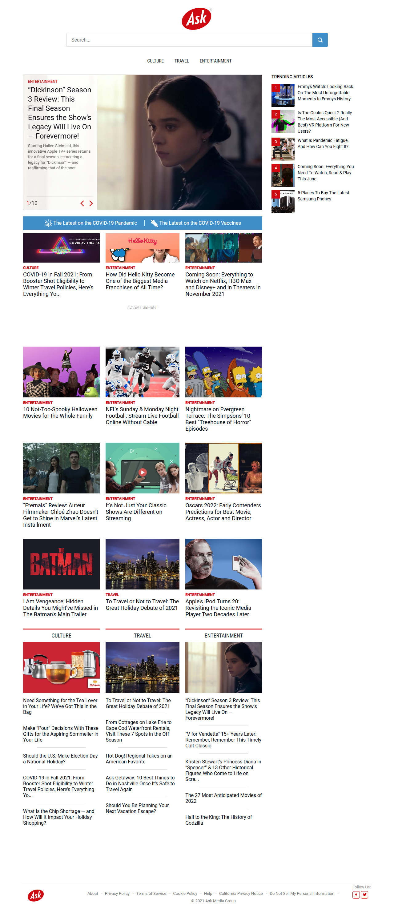 Ask.com website in 2021