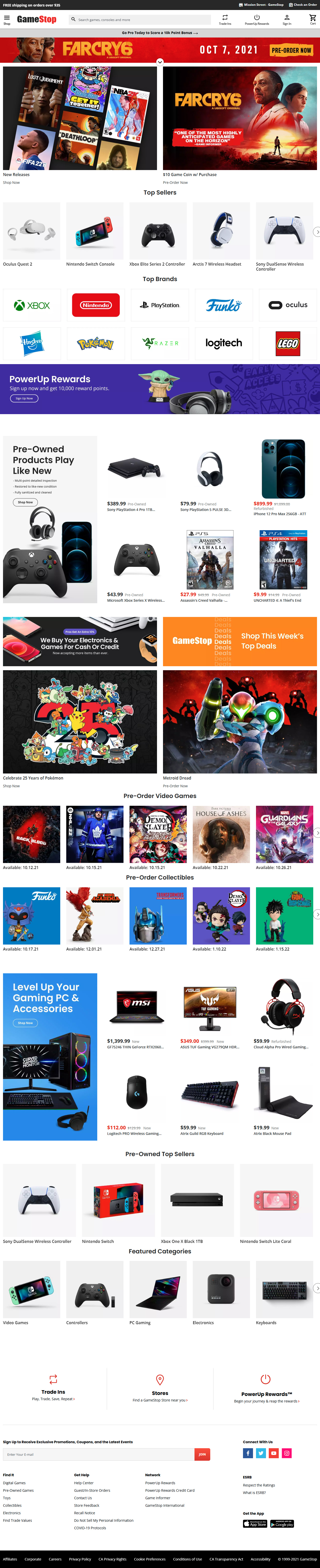 GameStop website in 2021