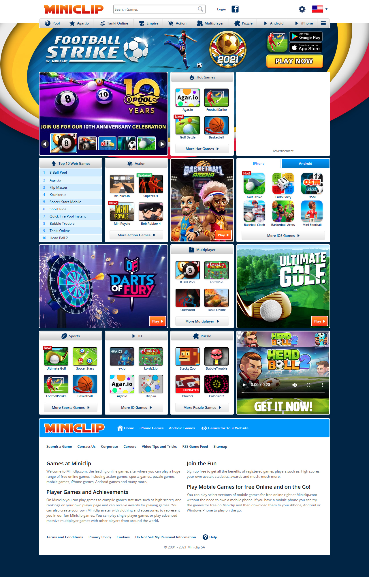 MiniClip website in 2021