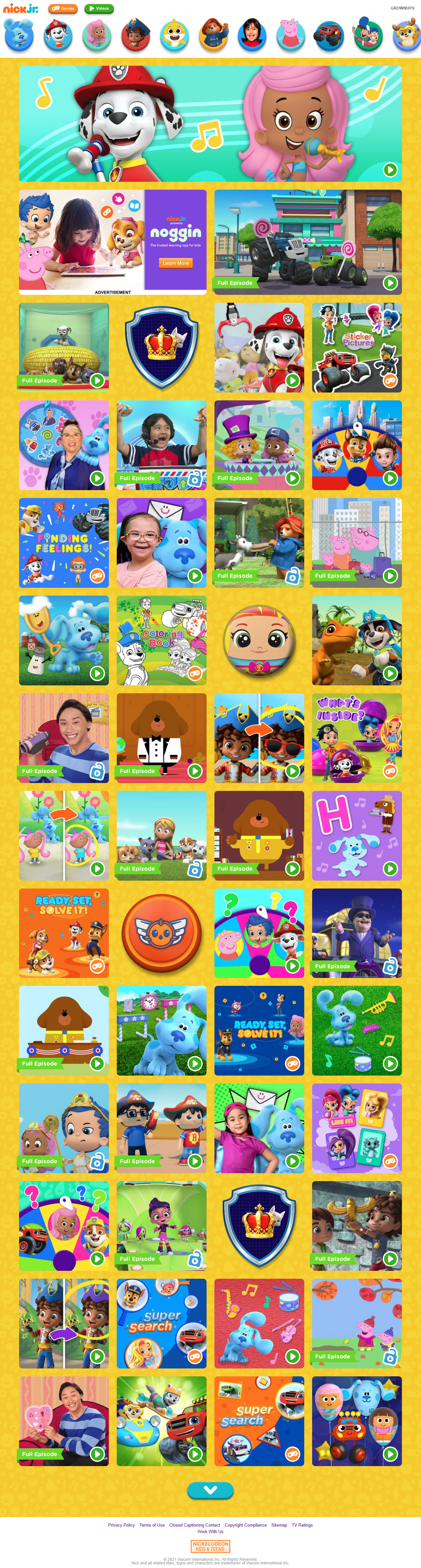 Nick Jr. website in 2021