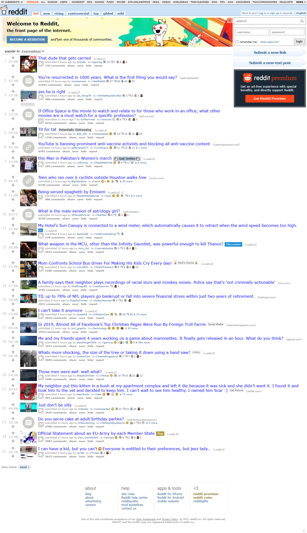 Reddit website in 2021