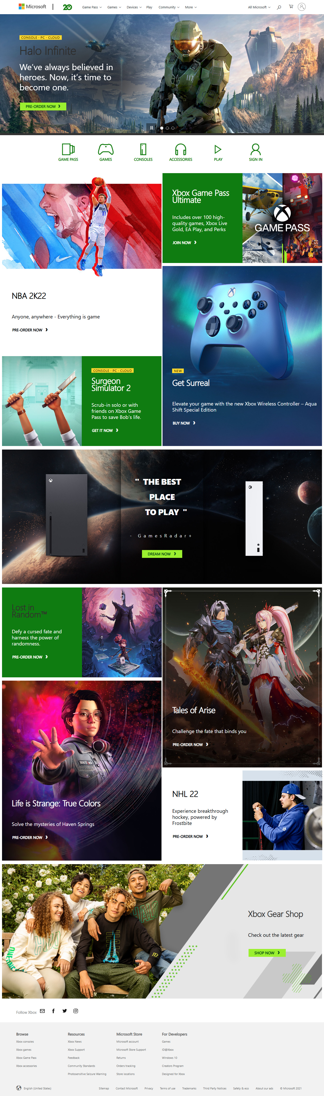 Xbox website in 2021